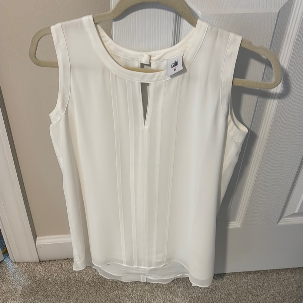 CAbi White Sleeveless Pleat Front Keyhole Blouse